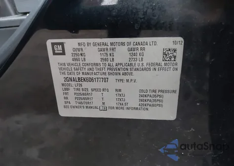 2013 Chevrolet Equinox Ls z USA, uszkodzony, nr VIN 2GNALBEK6D6177707